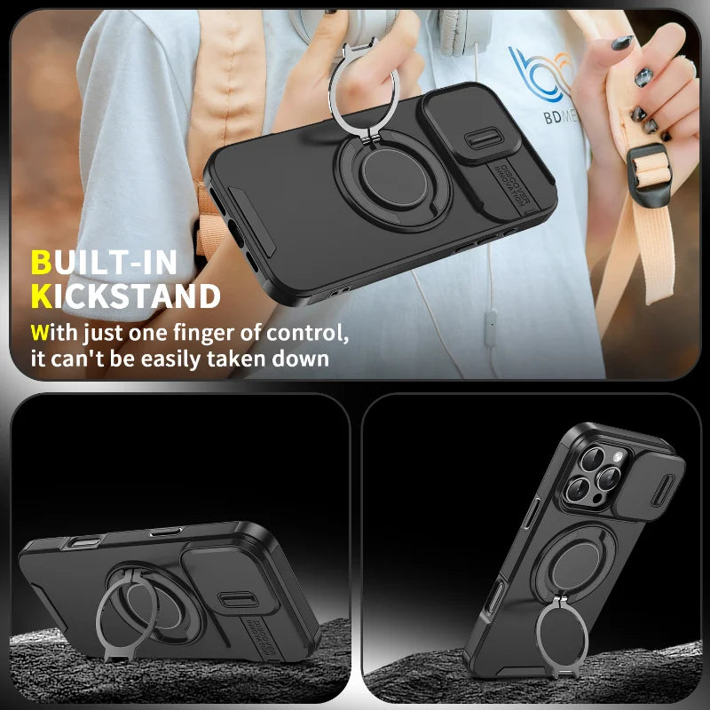 Premium Magnetic Armor iPhone Case with Sliding Camera Protection