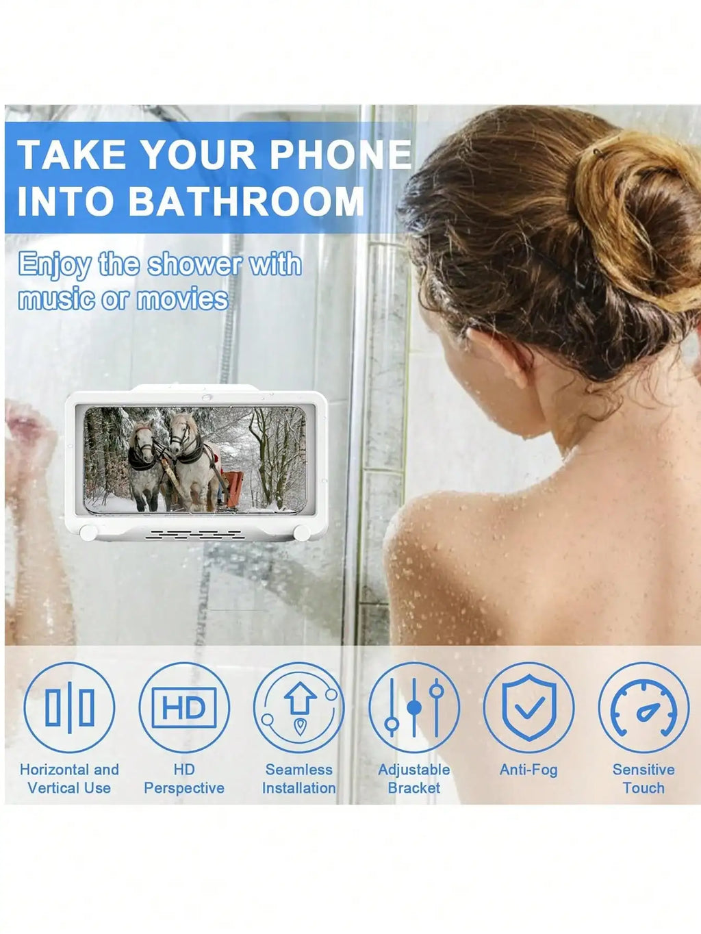 No-Drill Waterproof Shower Phone Holder: 360° Rotatable, Fog-Free, Wall-Mounted Caddy