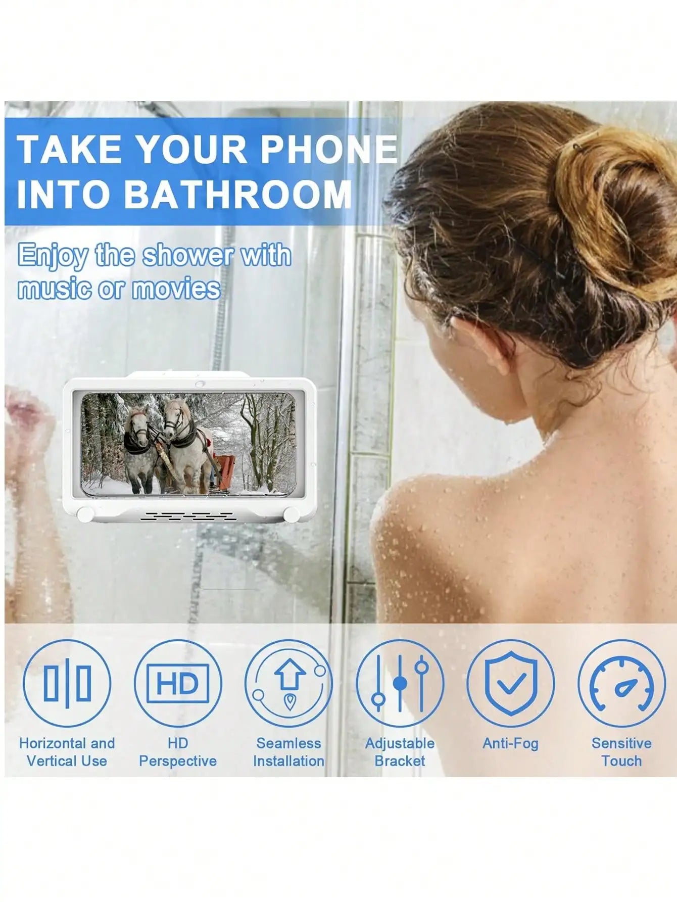 No-Drill Waterproof Shower Phone Holder: 360° Rotatable, Fog-Free, Wall-Mounted Caddy