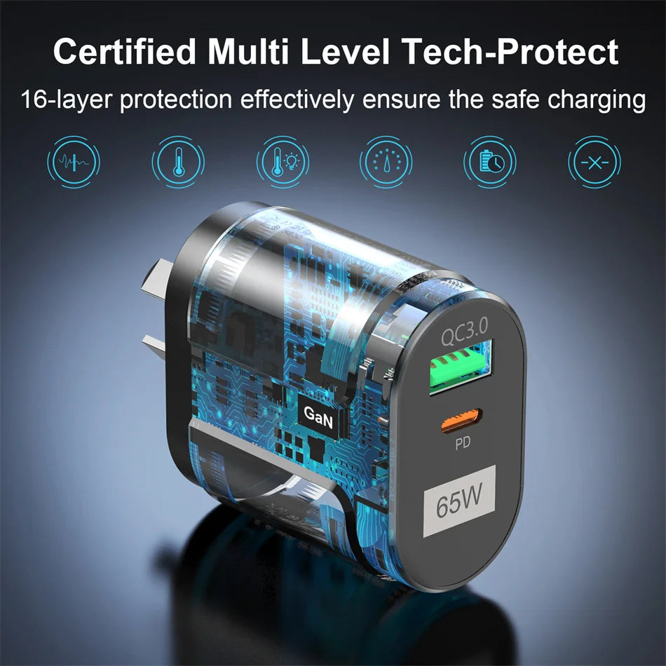 USLION 65W GaN USB-C Fast Charger Power Adapter AU Plug for iPhone Laptop