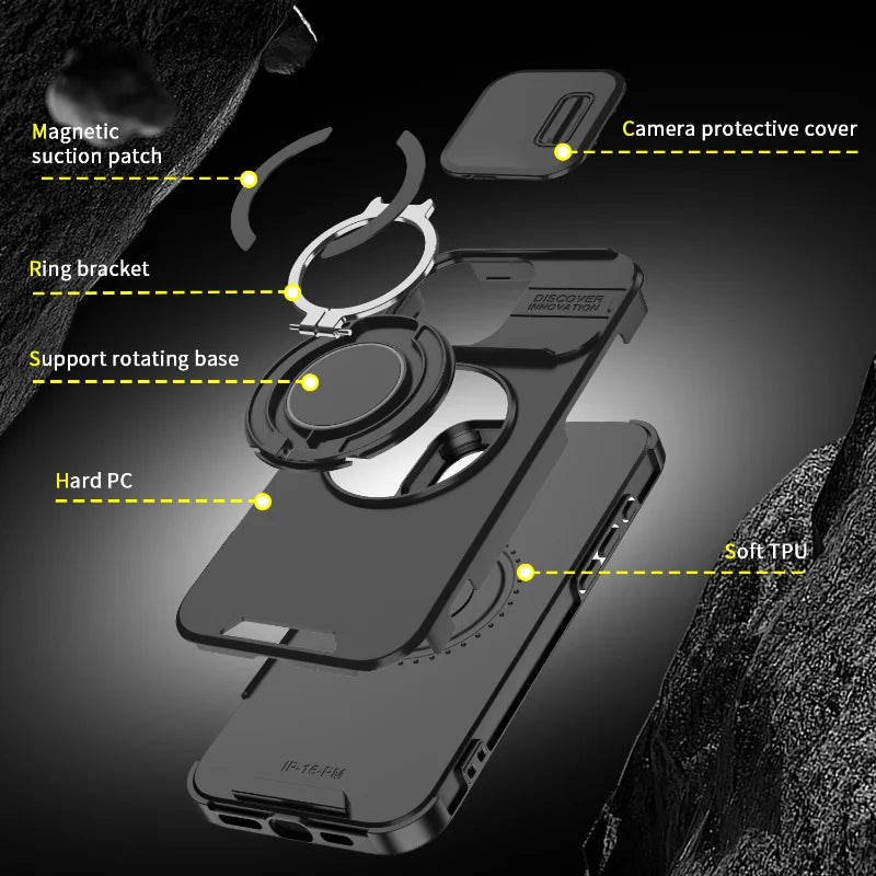 Premium Magnetic Armor iPhone Case with Sliding Camera Protection