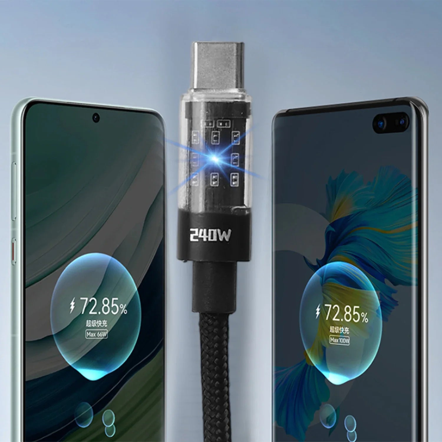 240W Nylon USB Type C Super Fast Charging Cable with LED Display Data Cord