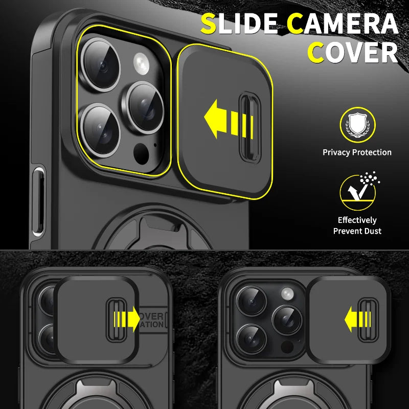 Premium Magnetic Armor iPhone Case with Sliding Camera Protection