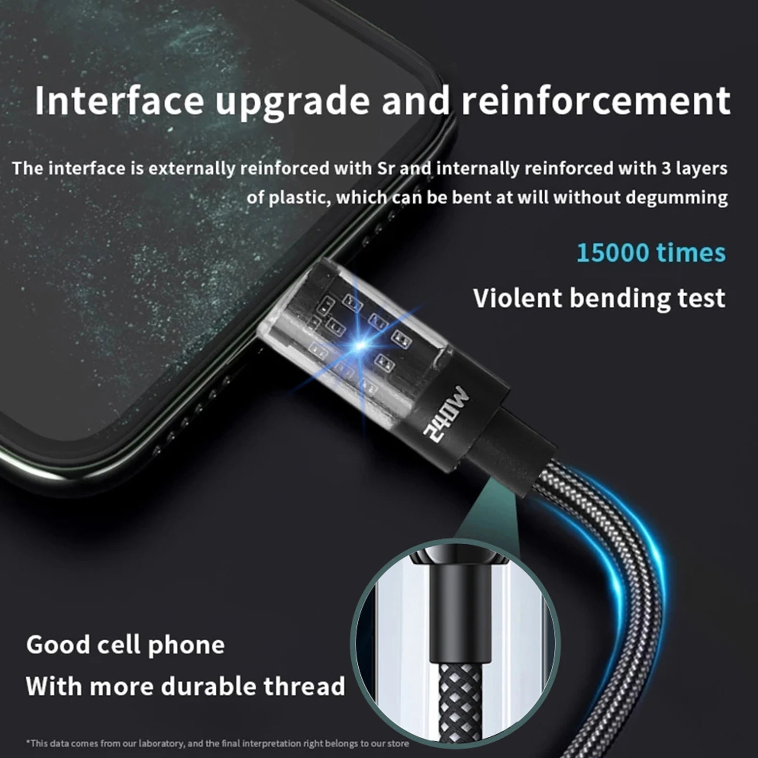 240W Nylon USB Type C Super Fast Charging Cable with LED Display Data Cord