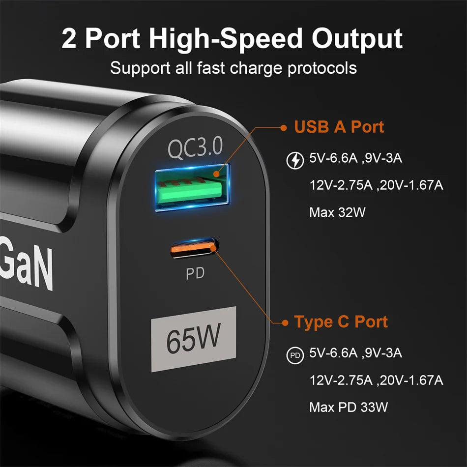 USLION 65W GaN USB-C Fast Charger Power Adapter AU Plug for iPhone Laptop