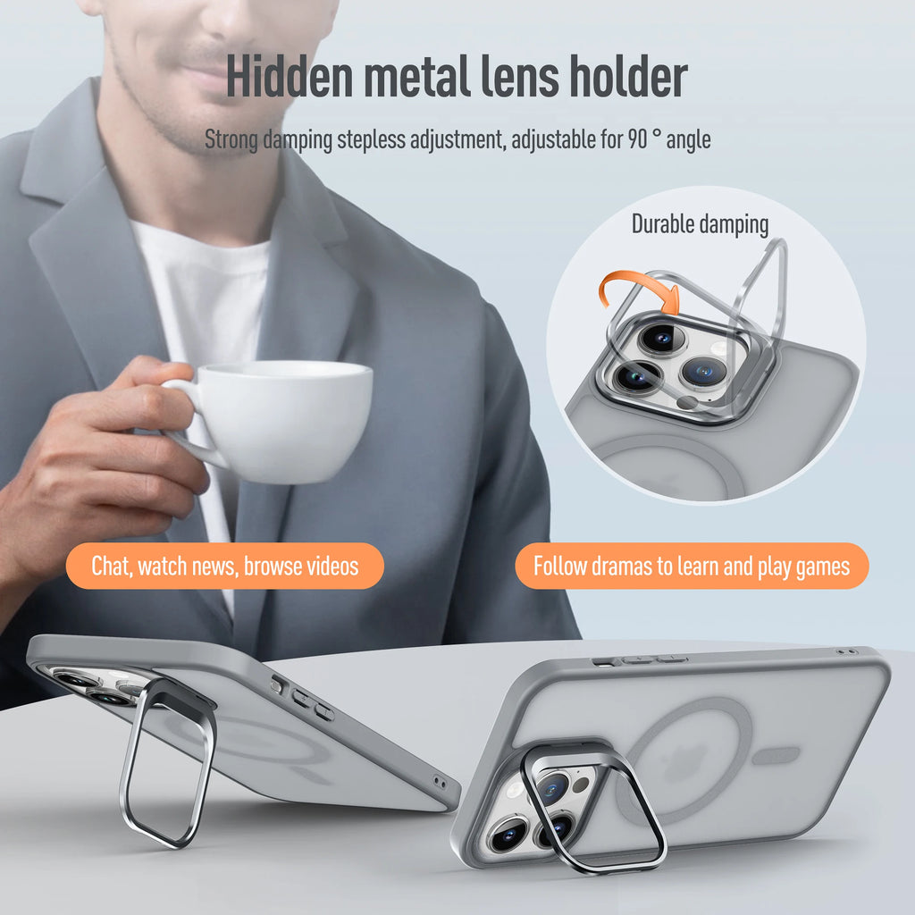 Magnetic Metal Kickstand Magsafe iPhone Case with Lens Protection