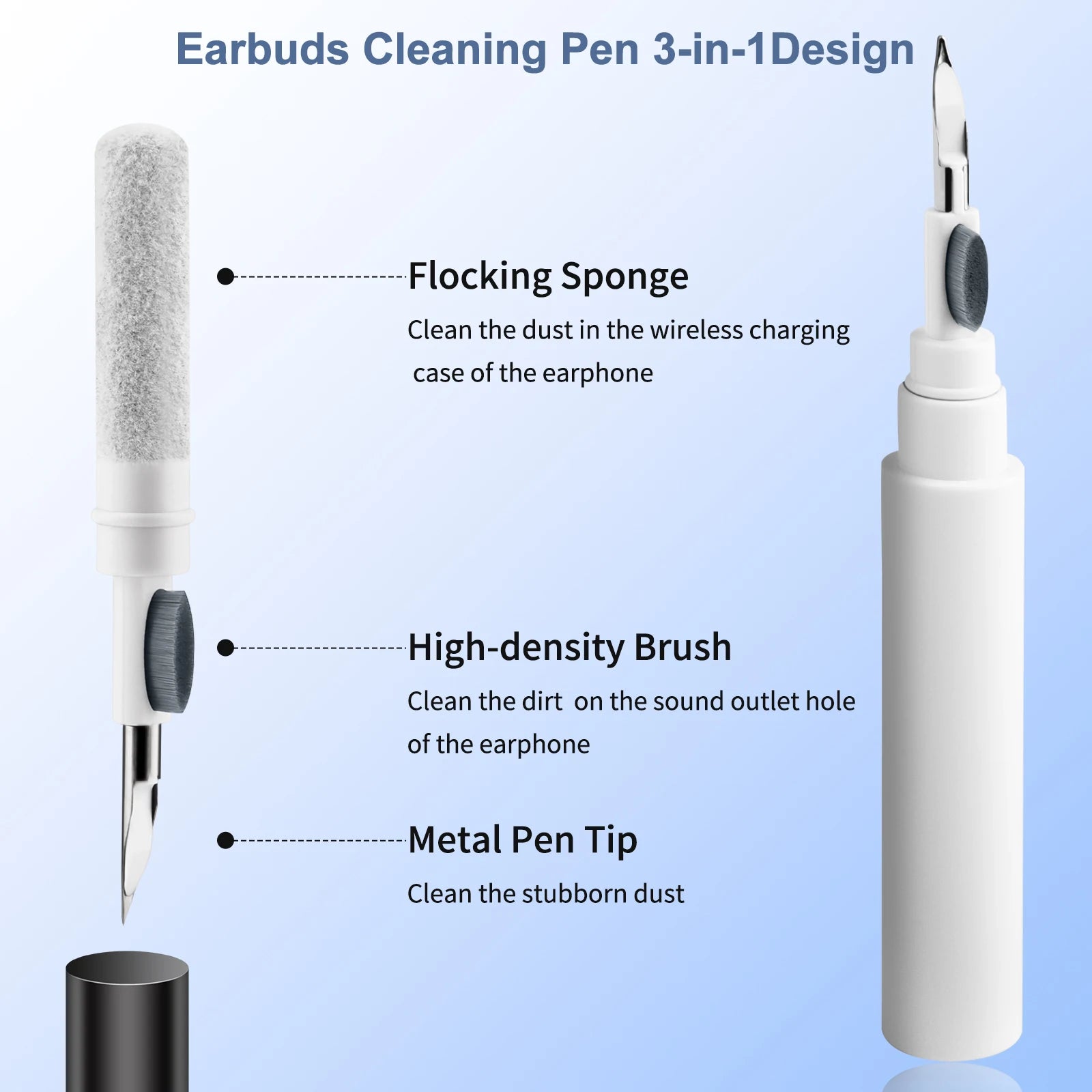 Premium 3-in-1 Earbud Cleaning Pen Kit for AirPods Pro, Xiaomi, iPhone