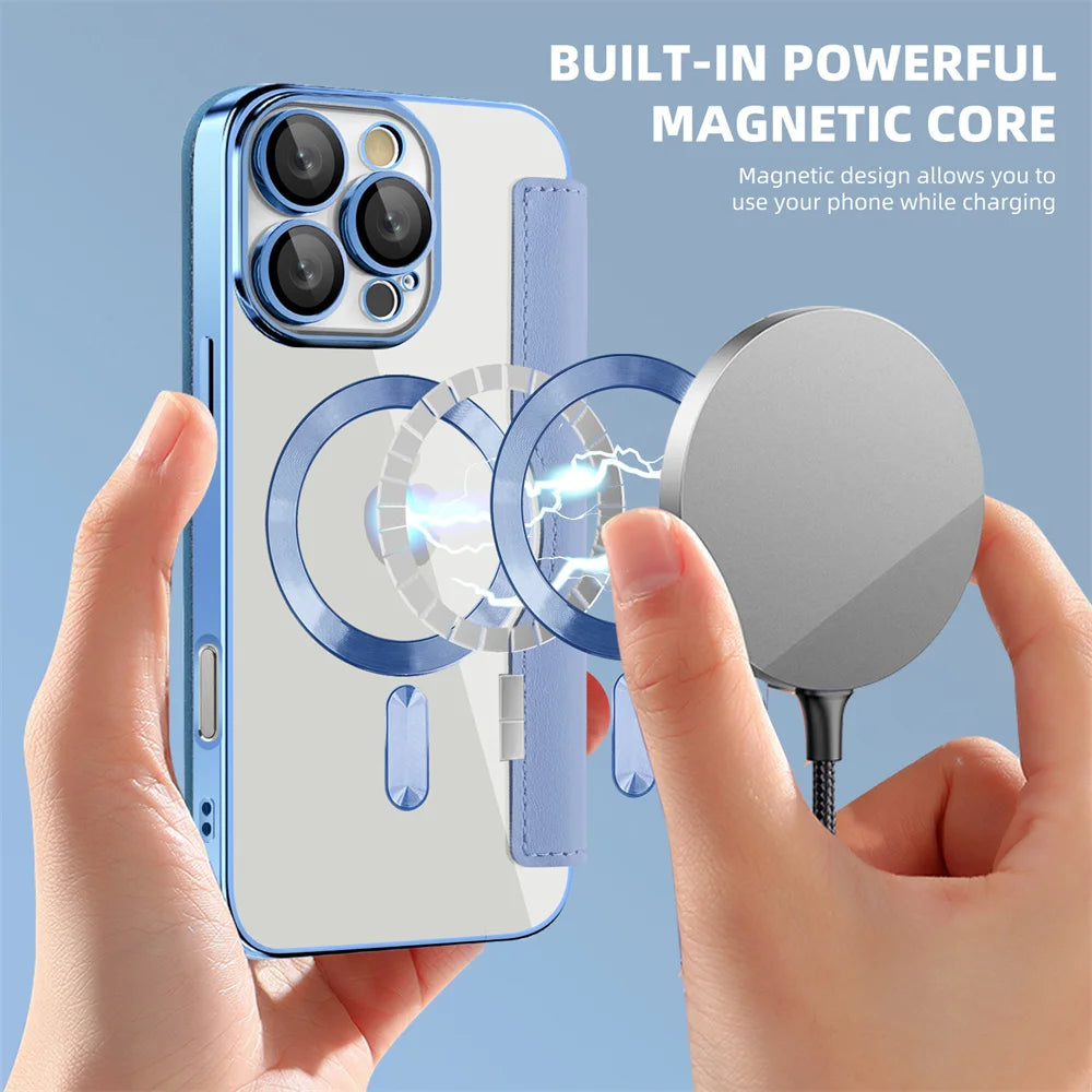 Magnetic Leather Flip Wallet iPhone Case: Card Slot, Magsafe Compatible