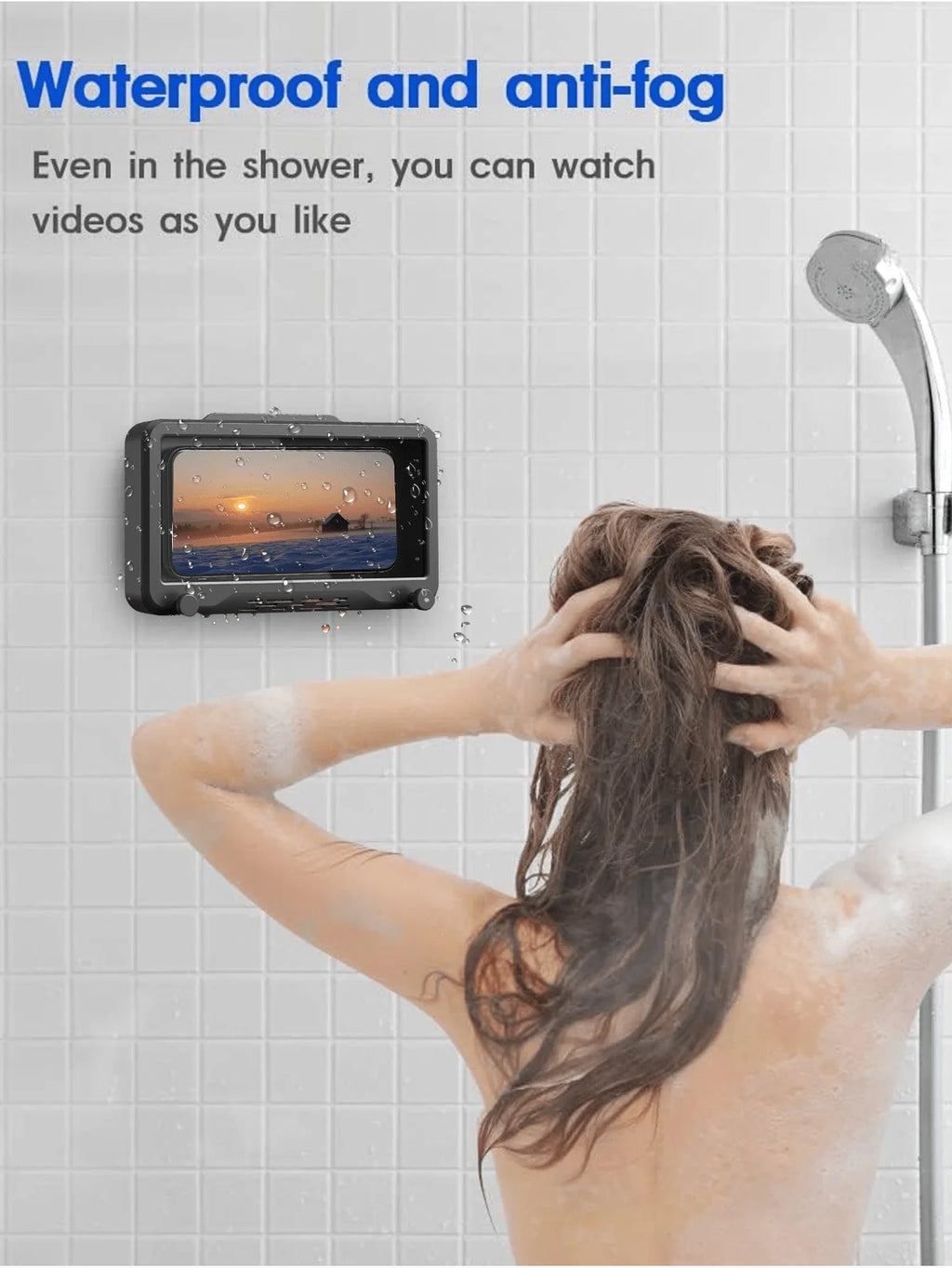 No-Drill Waterproof Shower Phone Holder: 360° Rotatable, Fog-Free, Wall-Mounted Caddy