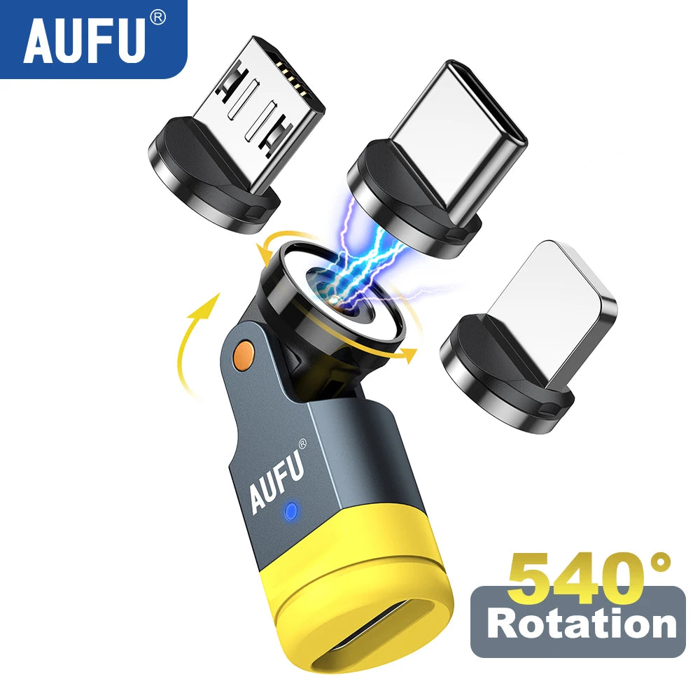 AUFU 540° Rotating Magnetic OTG Adapter for USB-C, iOS, Micro Devices