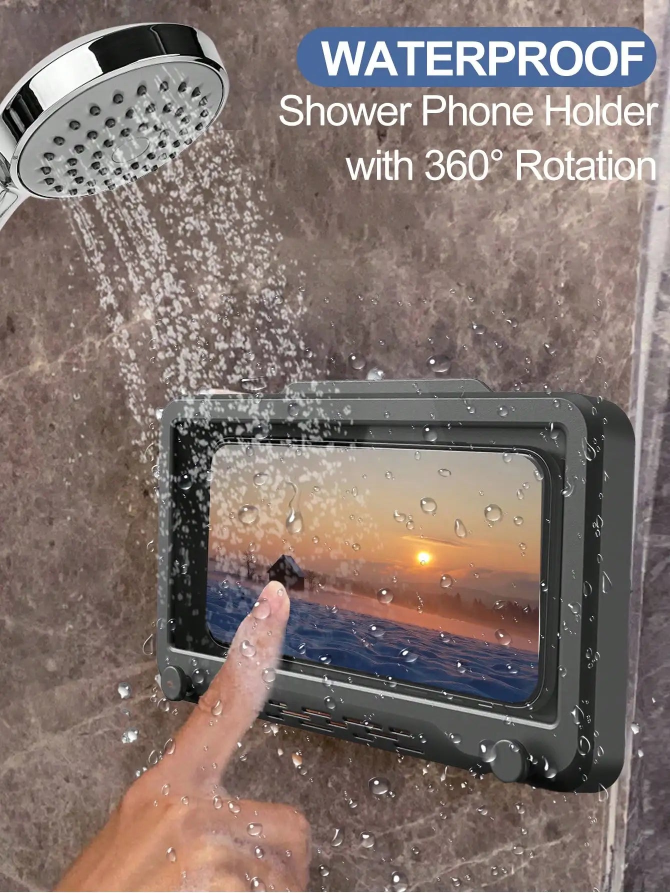 No-Drill Waterproof Shower Phone Holder: 360° Rotatable, Fog-Free, Wall-Mounted Caddy
