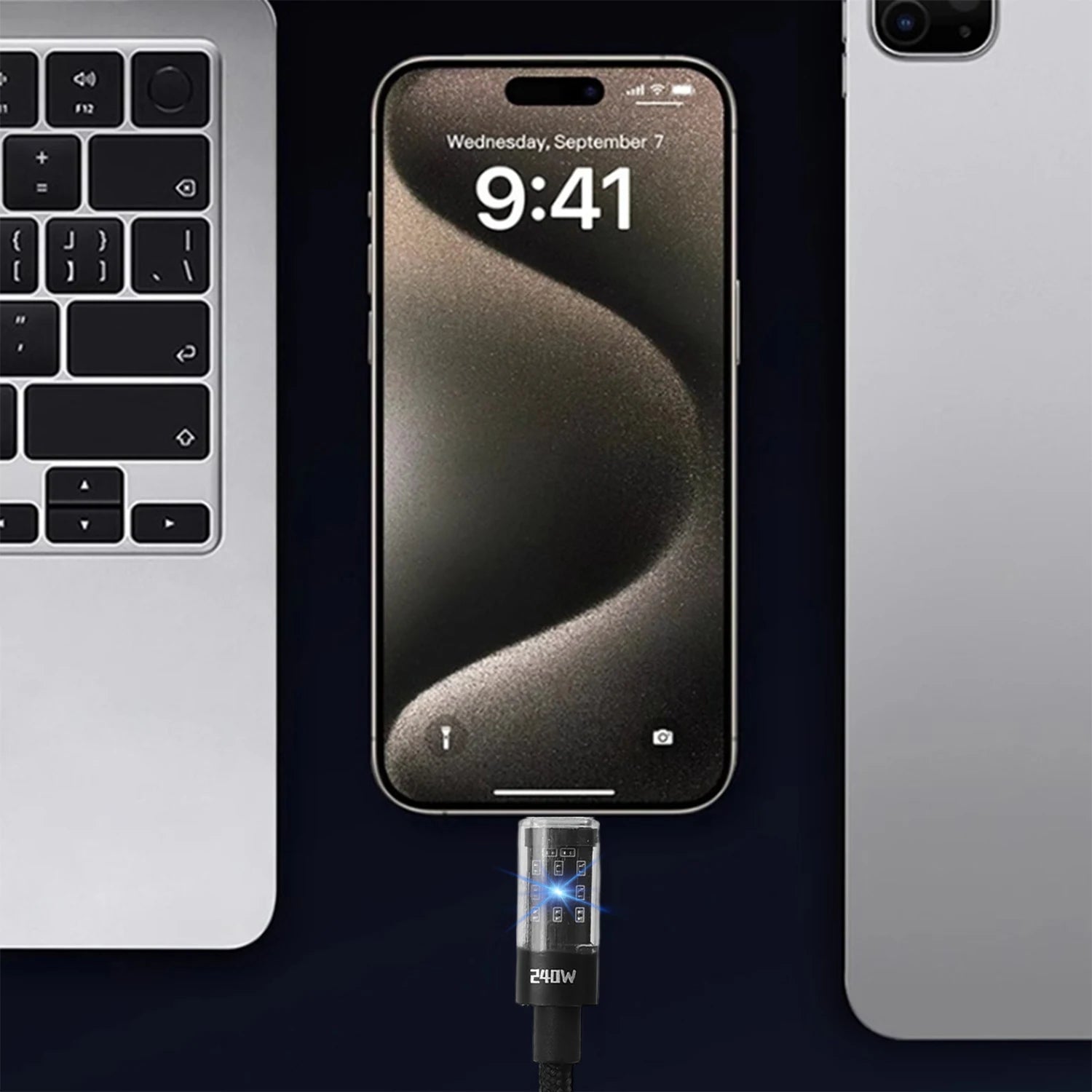 240W Nylon USB Type C Super Fast Charging Cable with LED Display Data Cord