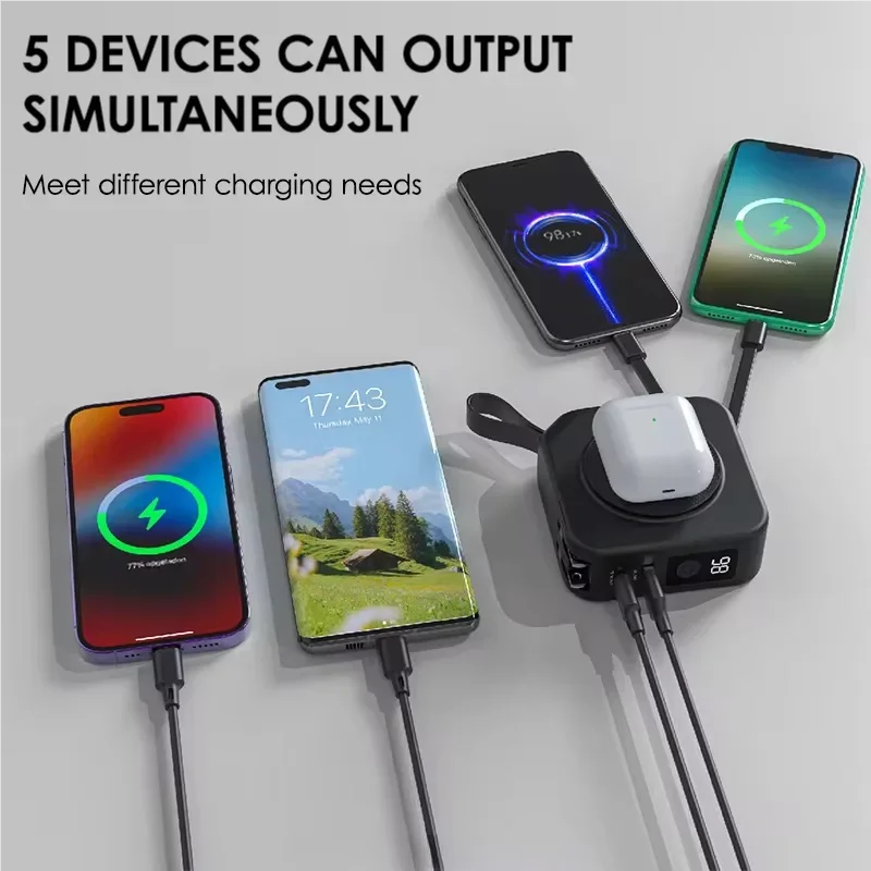 MagSafe 10000mAh Portable Power Bank: Fast Wireless Charging, Cables & Foldable Plug