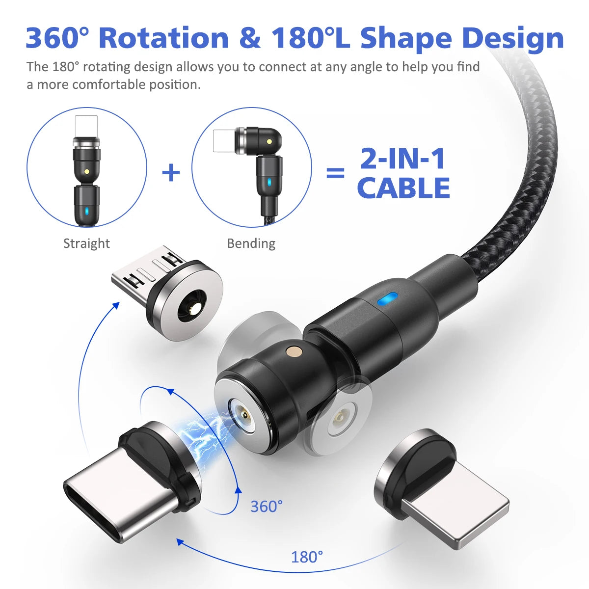 AUFU Universal 540° Magnetic 3-in-1 Fast Charging Cable